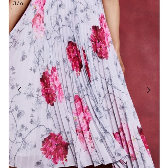 NWOT TED BAKER CORNALA BABYLON PLEATED FLORAL SKIRT DRESS SZ 8/10 US TED SZ 3 - Picture 4 of 12